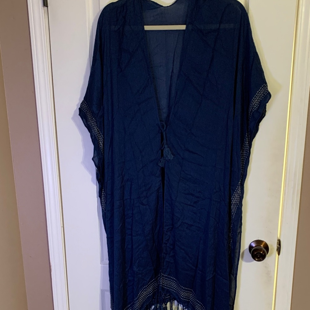 Source Unknown Deep Blue Fringe Kimono